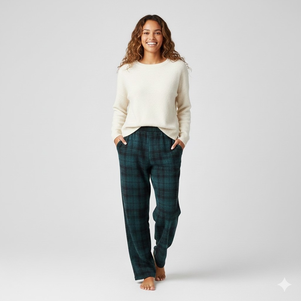 New Skims Unisex Heavyweight Fleece Drawstring Pants M Cypress Plaid NWT Green